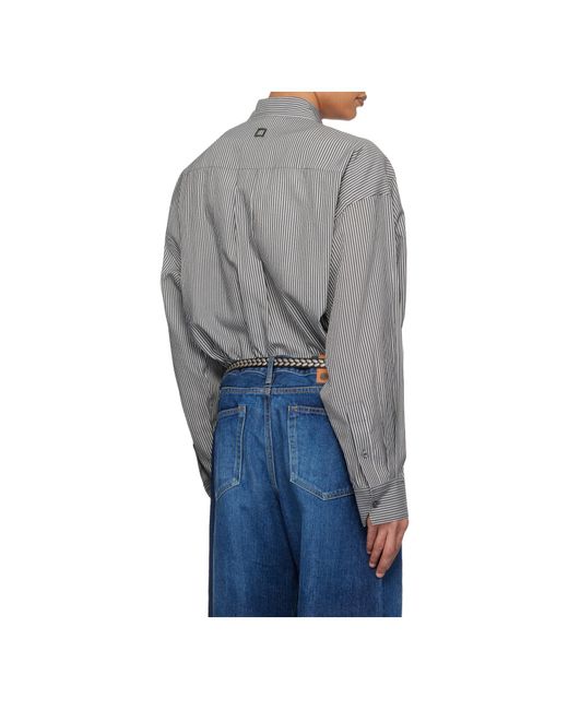 Wooyoungmi Gray Striped Logo Patch Shirt for men