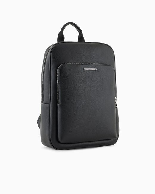 ARMANI EXCHANGE Black Logo-Plaque Backpack for men