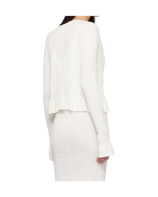 Jil Sander White Long-Sleeved Ruffled Cardigan