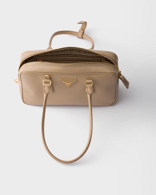 Prada Natural Small Saffiano Leather Top-Handle Bag
