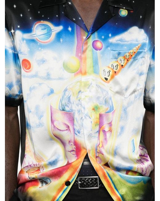 Casablanca Blue Essential Print Short-Sleeve Shirt for men