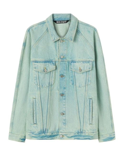 Palm Angels Green Overdyed Buttoned Denim Jacket for men