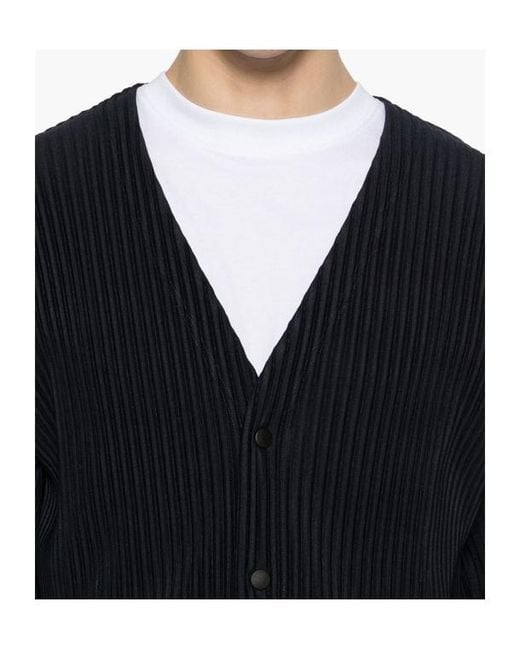 Homme Plissé Issey Miyake Black Pleated Buttoned Cardigan for men