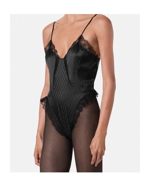 Versace Black Lace-Detailed Bodysuit