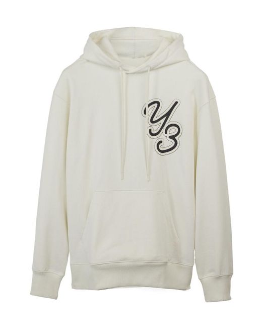 Y-3 White Logo Patch Drawstring Hoodie for men