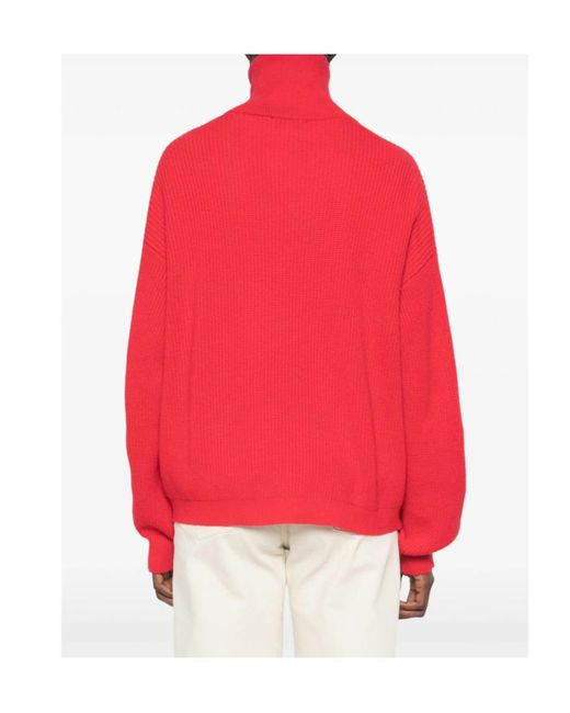 Malo Red Ribbed-Knit Half-Zip Sweater for men