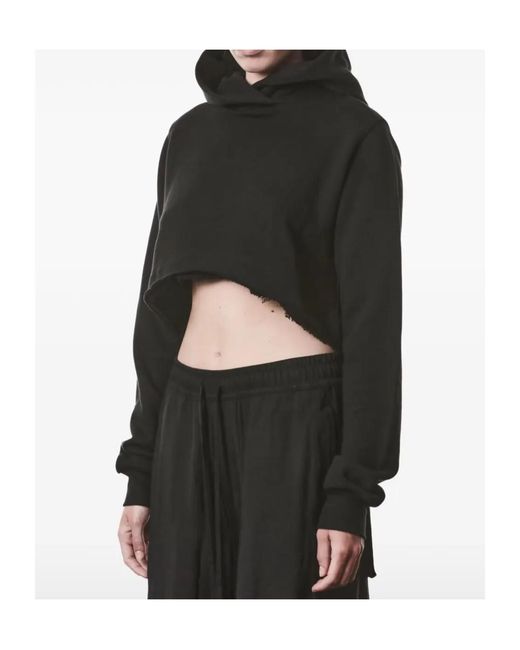 Thom Krom Black Cropped Cotton Hoodie