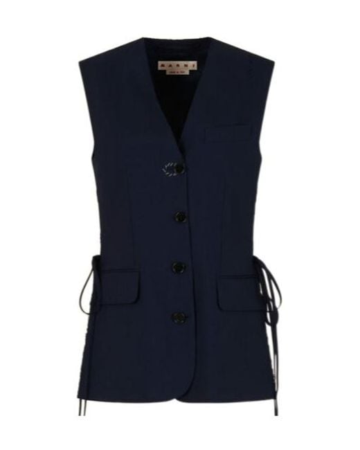 Marni Blue Single-Breasted Side Slit Waistcoat