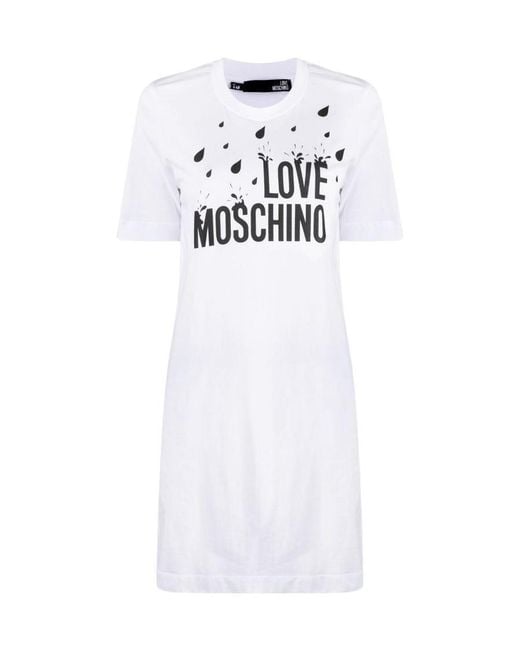 Moschino White Logo Print Cotton T-Shirt Dress
