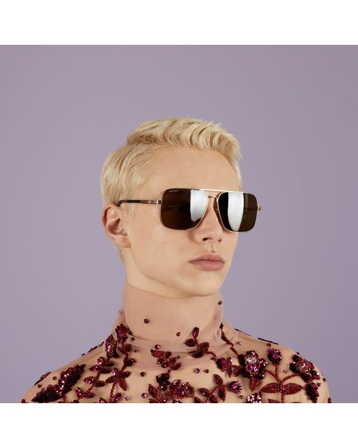 Gucci Metallic Navigator Frame Sunglasses for men