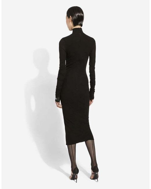 Dolce & Gabbana Black Lace-Panel Midi Dress