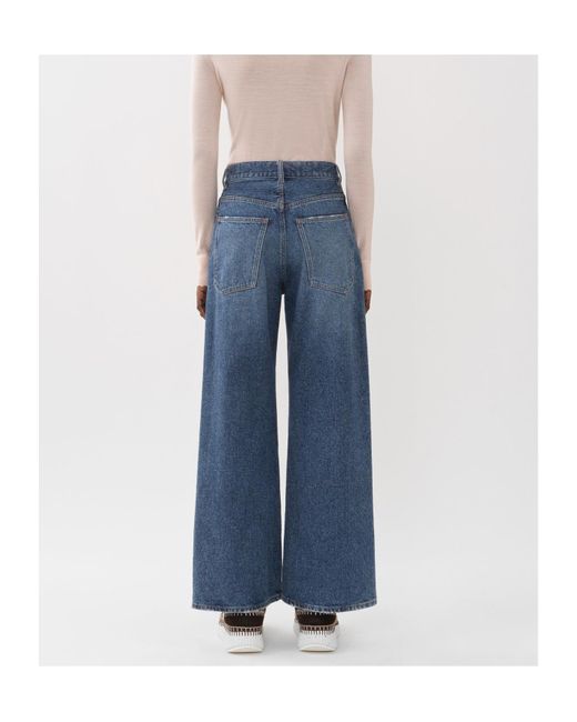 Chloé Blue Chloé Logo Embroidered Wide-Leg Jeans