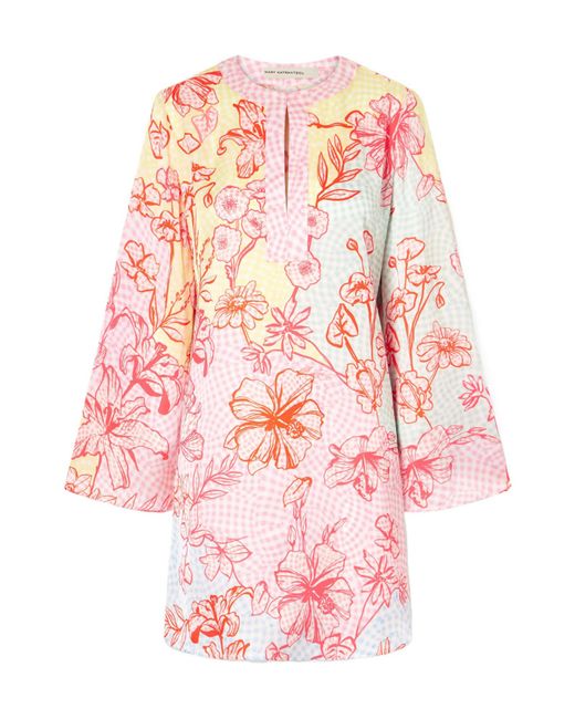 Mary Katrantzou Pink Checked Floral-Print Satin Midi Dress