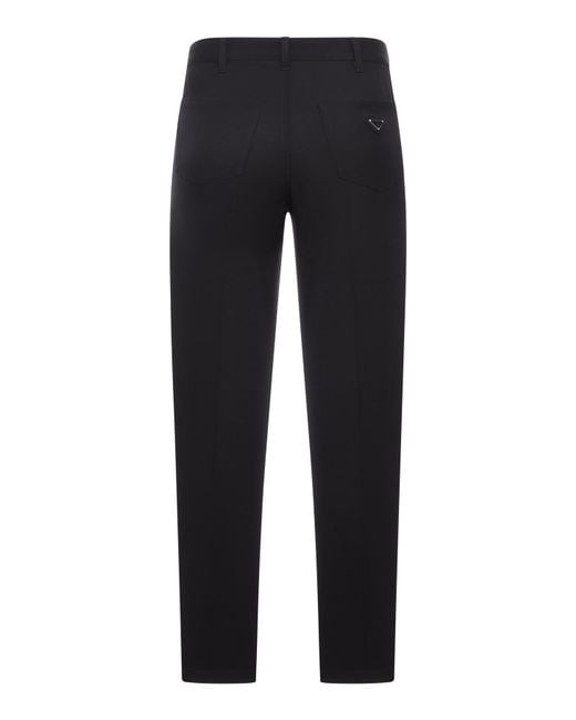 Prada Black Logo Plaque Pleated Trousers for men
