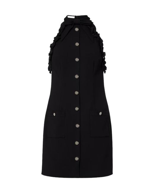 Alessandra Rich Black Bow-Detail Wool-Blend Crepe Minidress