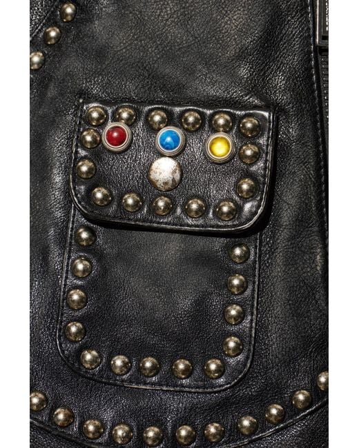 DSquared² Black Stud-Embellished Leather Biker Jacket for men