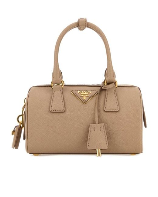 Prada Natural Triangle-Patch Zipped Tote Bag
