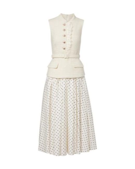 Self-Portrait White Polka Dot Tweed Midi Dress