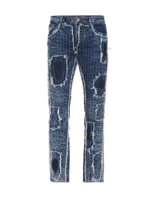 Philipp Plein Blue Destroyed Super-Straight Jeans for men