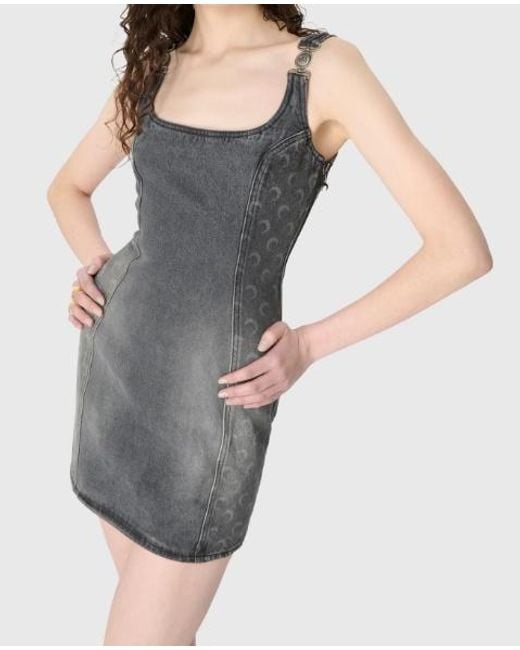 MARINE SERRE Black Moon Laser Denim Sleeveless Mini Dress