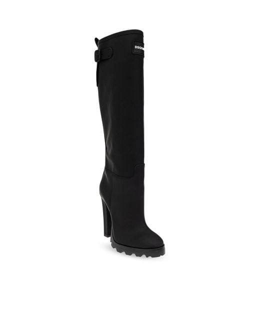 DSquared² Black Logo Patch Knee-Length Boots