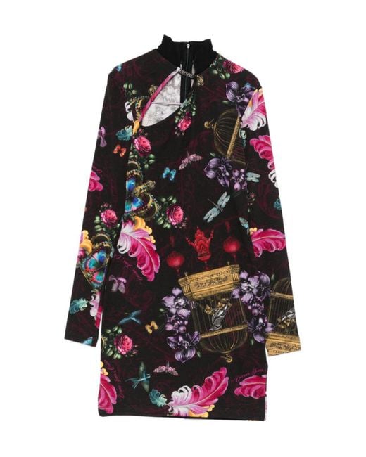 Versace Jeans Black Floral-Print Mini Dress