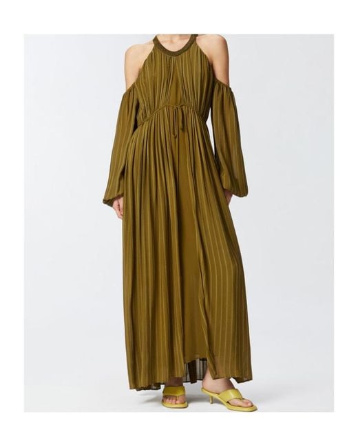 Pinko Green Long-Sleeved Pleated Midi Dress