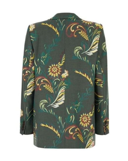 Etro Green Floral-Print Blazer