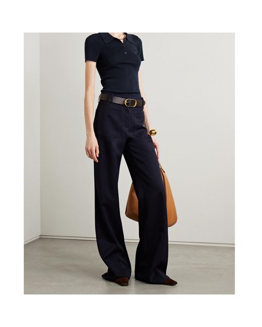 Nili Lotan Blue Solana Ribbed Polo Shirt