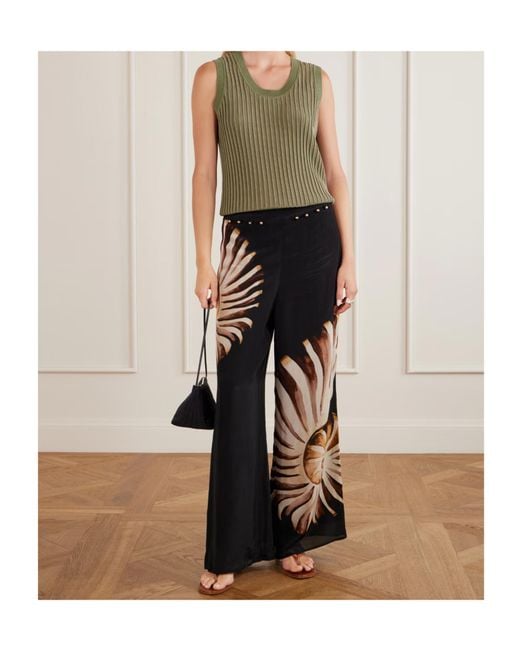 Farm Rio Black Printed Wide-Leg Pants