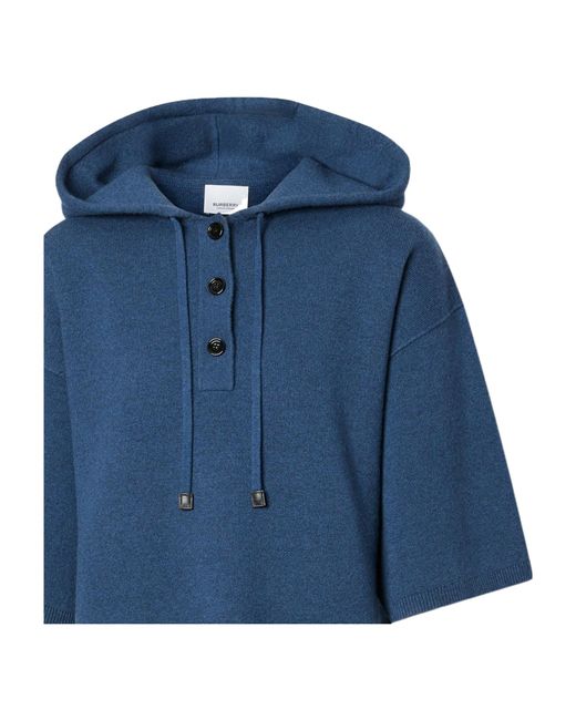 Burberry Blue Half-Sleeve Cashmere-Blend Hoodie