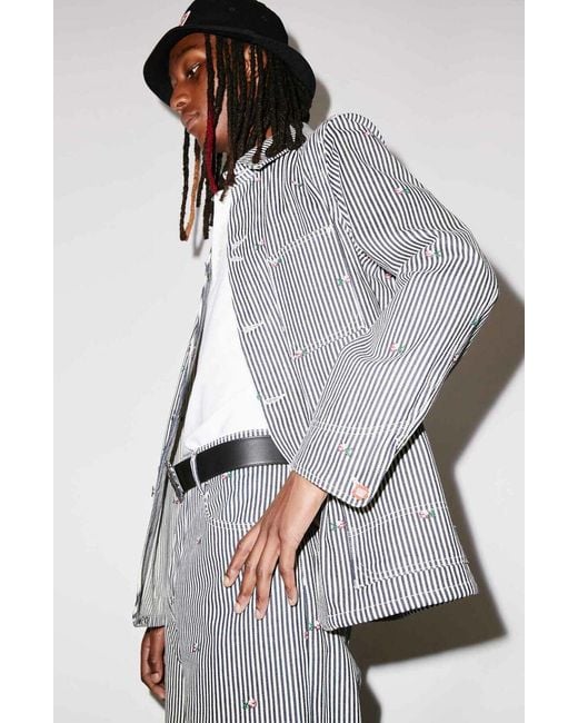 KENZO Gray Pixel Striped Denim Workwear Jacket for men