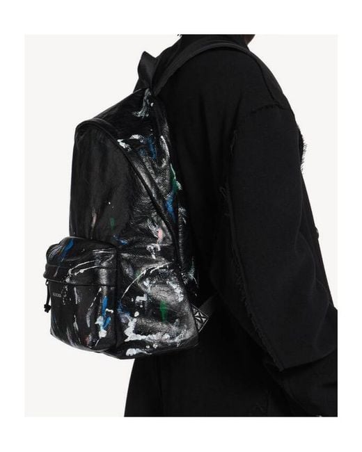 Balenciaga Black Explorer Paint-Splatter Backpack for men