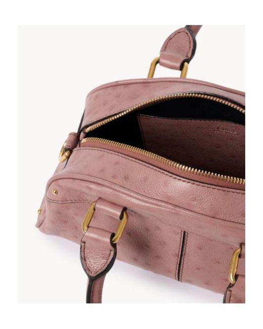Chloé Pink Chloé Logo Plaque Zip-Up Small Bowling Bag