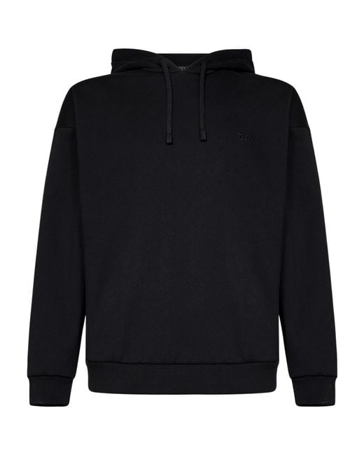 Zegna Blue Logo Embroidered Hoodie for men