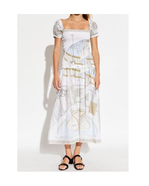 Tory Burch White Graphic-Print Midi Dress