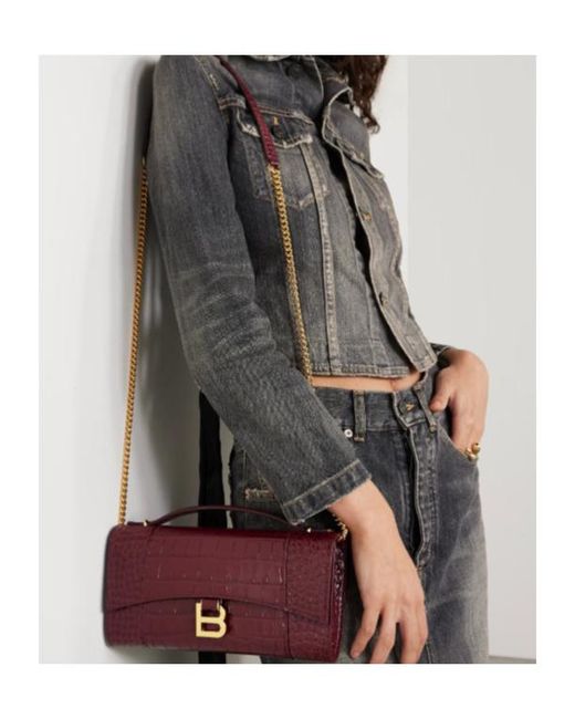 Balenciaga Red Hourglass Pochette With Chain
