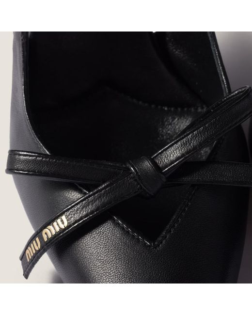 Miu Miu Blue Leather Slingback Pumps With Bow