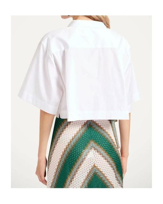 LaDoubleJ White Embroidered-Pocket Cropped Shirt