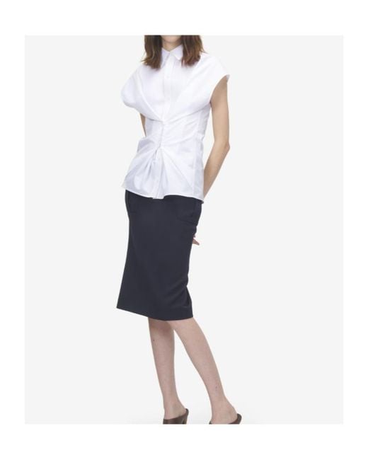 McQueen White Gathered Short Sleeved Shirt