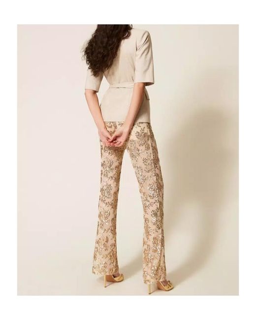 Twinset Natural Sequin-Embellished Trousers