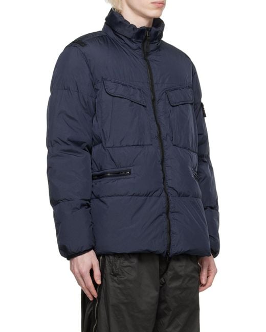 Stone Island Blue Compass-Patch Down Puffer Jacket for men