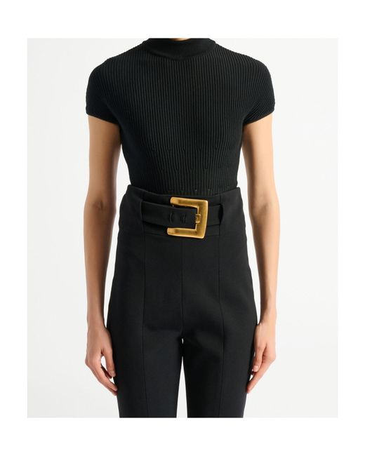 Balmain Black Ribbed Turtleneck Knitted Top