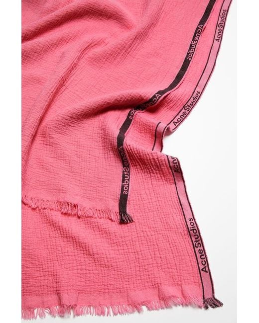 Acne Pink Logo Detailed Fringed Scarf for men