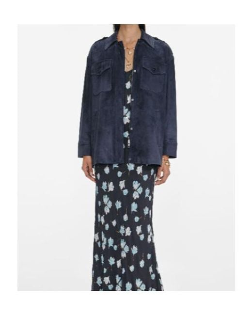 Self-Portrait Blue Suede Oversized Jacket