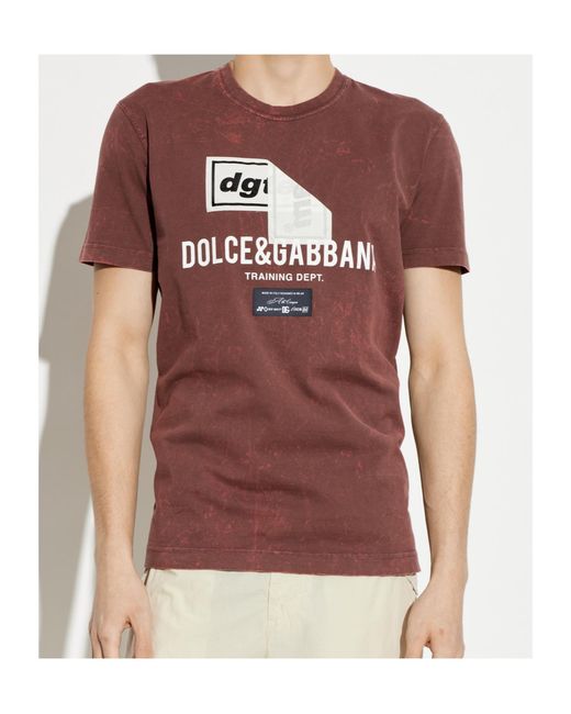 Dolce & Gabbana Pink Marble-Effect Crewneck T-Shirt for men
