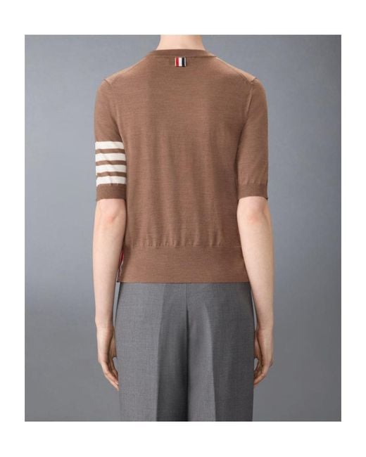 Thom Browne Brown 4 Bar Sheer Sleeved Fine-Knitted T-Shirt