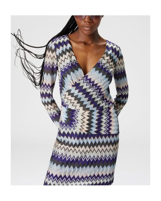 Missoni Blue Zigzag-Pattern Mini Dress