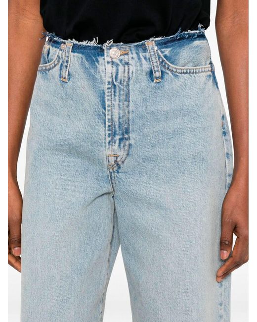 7 For All Mankind Blue Frayed-Detail Five-Pockets Jeans