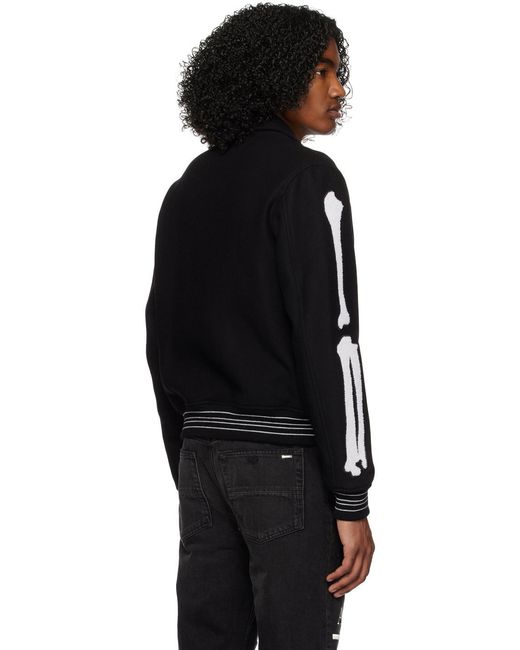 Amiri Black Bones Appliqué Wool-Blend Bomber Jacket for men
